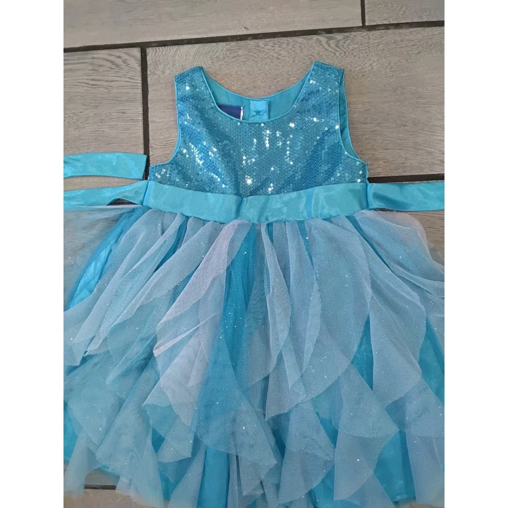 Disney Toddler Girls Aqua Blue Sequin Tulle Princess Dress Up Costume Size 2T